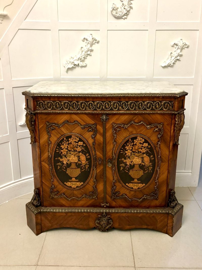 Exceptional Quality Antique French Louis XVI Style Marble-Top Side Cabinet